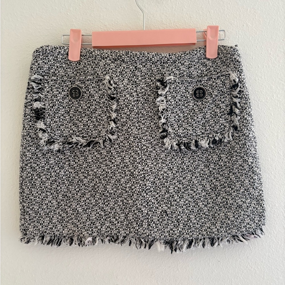 River Island Black and White Tweed Mini Skirt